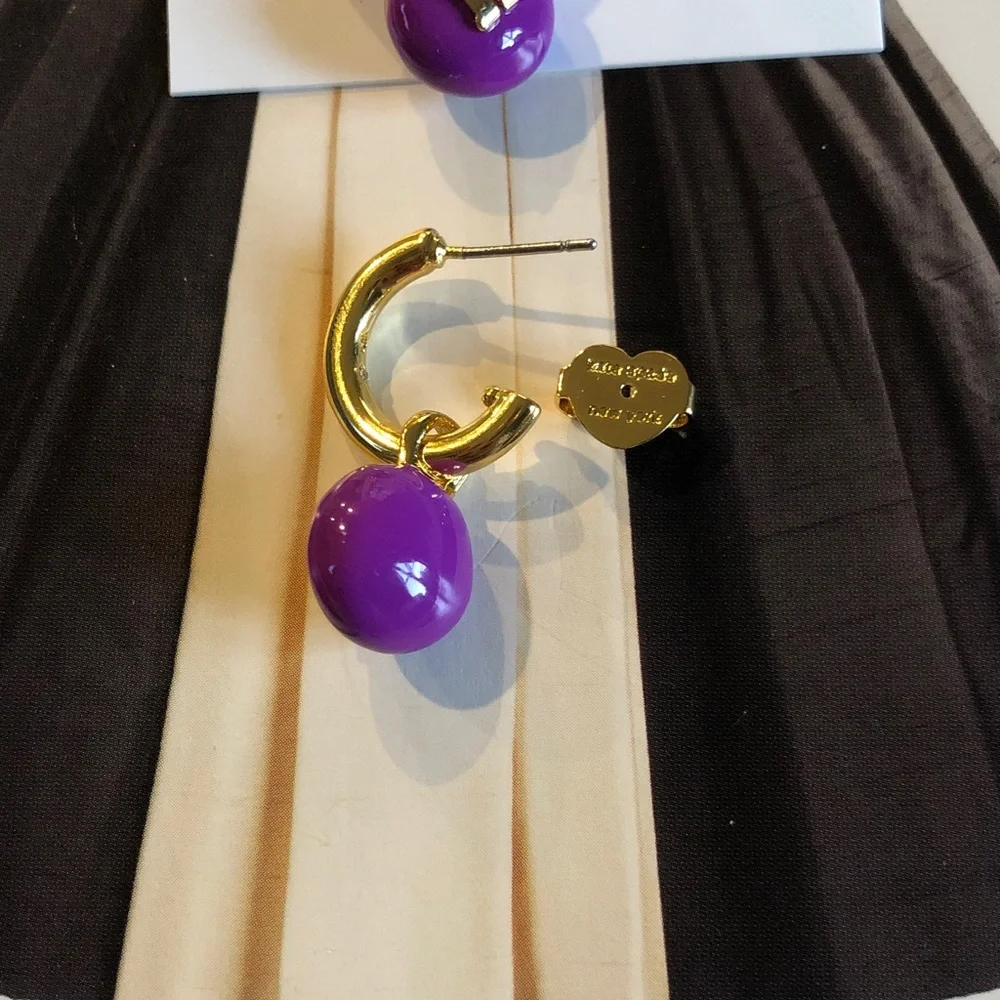 Authentic kate spade New on card Purple and M&M GoldHoop Earrings